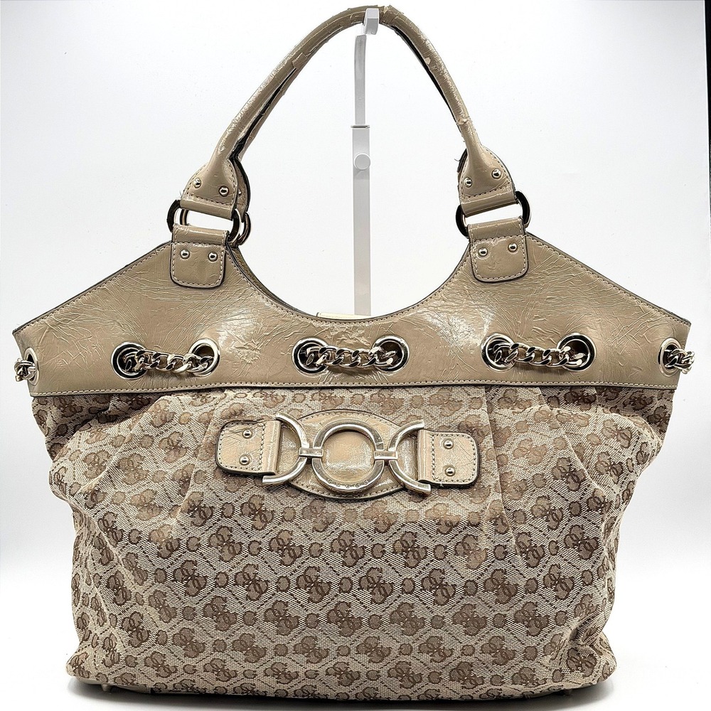 Y2K Guess G Monogram Large Hobo Bag Leopard Lining Chain McBling Purse Tote